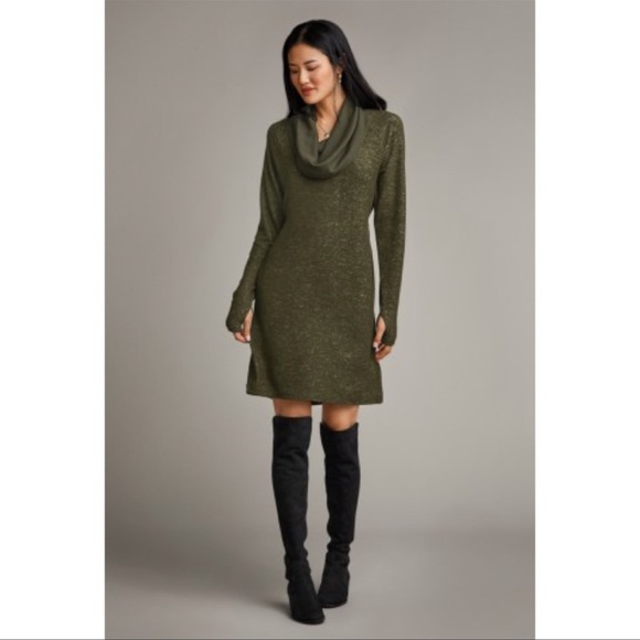 CAbi | Dresses | Cabi Solace Olive Green Cowl Neck Drawstring Sweater Dress  | Poshmark